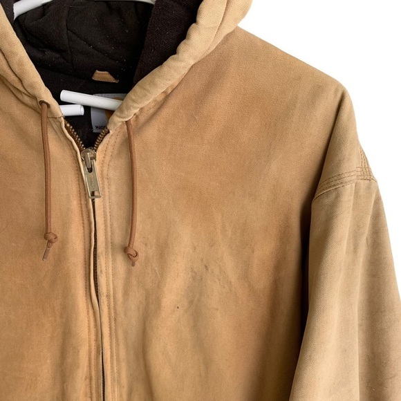 Vintage Carhartt Duck Canvas Distressed Jacket Hooded Quilted XL Tall J140 BRN - Picture 4 of 16